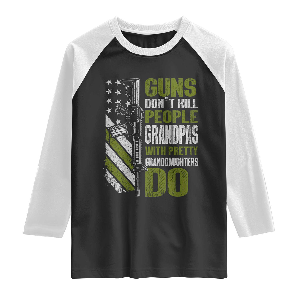 Funny Grandpa Raglan Shirt Guns Dont Kill People Grandpas With Pretty Granddaughters Do US Flag