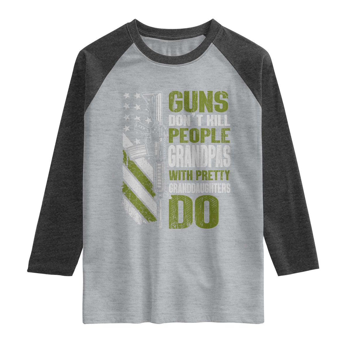 Funny Grandpa Raglan Shirt Guns Dont Kill People Grandpas With Pretty Granddaughters Do US Flag