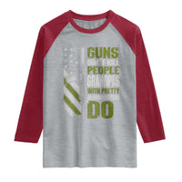 Funny Grandpa Raglan Shirt Guns Dont Kill People Grandpas With Pretty Granddaughters Do US Flag