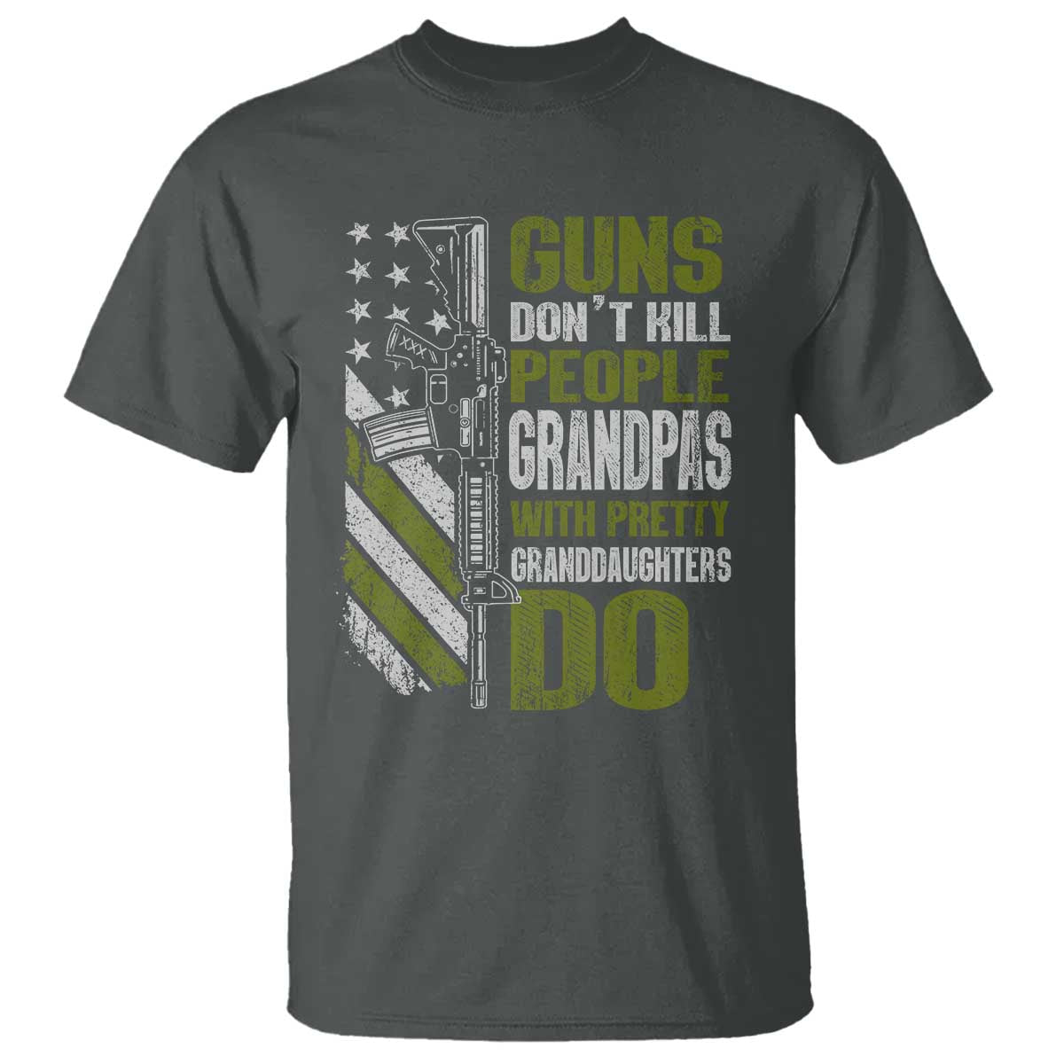 Funny Grandpa T Shirt Guns Dont Kill People Grandpas With Pretty Granddaughters Do US Flag