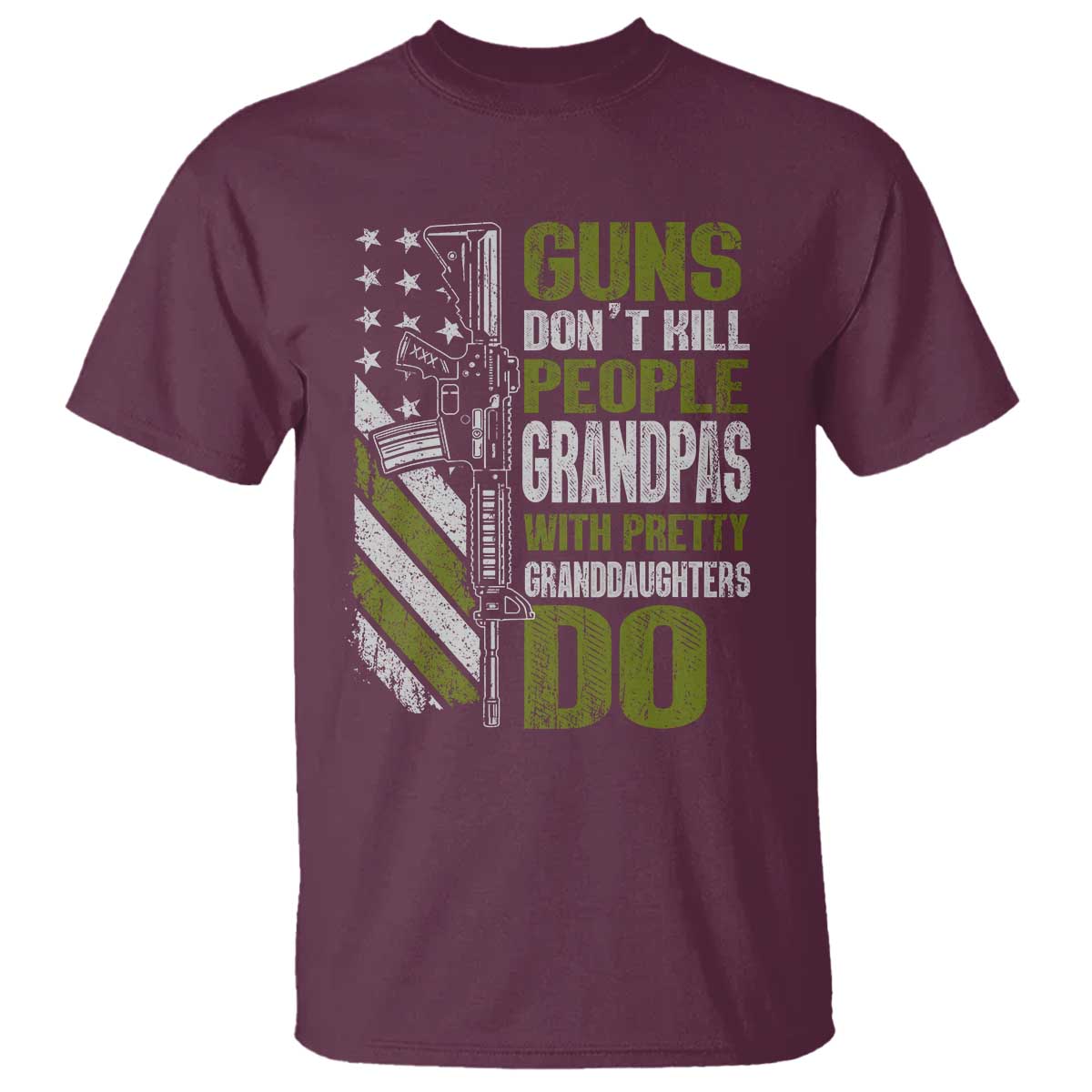 Funny Grandpa T Shirt Guns Dont Kill People Grandpas With Pretty Granddaughters Do US Flag