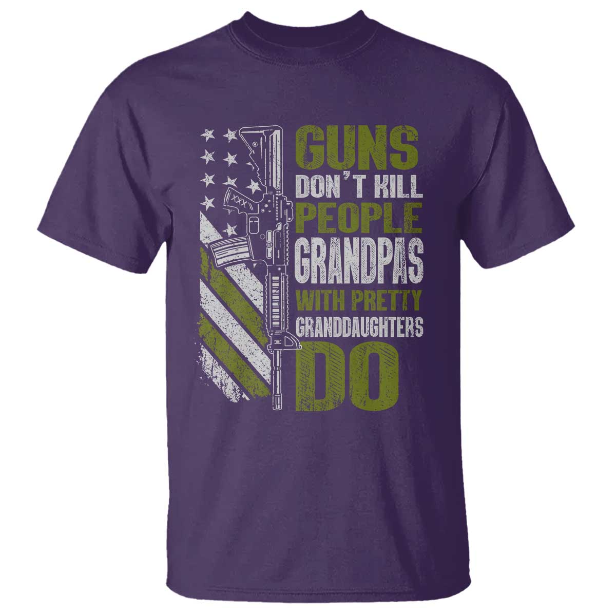 Funny Grandpa T Shirt Guns Dont Kill People Grandpas With Pretty Granddaughters Do US Flag