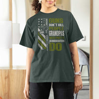 Funny Grandpa T Shirt For Women Guns Dont Kill People Grandpas With Pretty Granddaughters Do US Flag