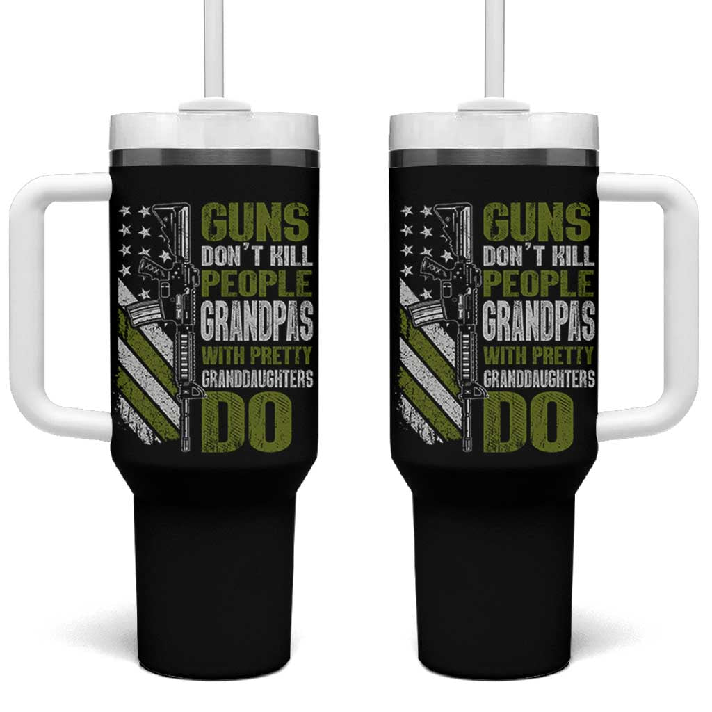 Funny Grandpa Tumbler With Handle Guns Dont Kill People Grandpas With Pretty Granddaughters Do US Flag