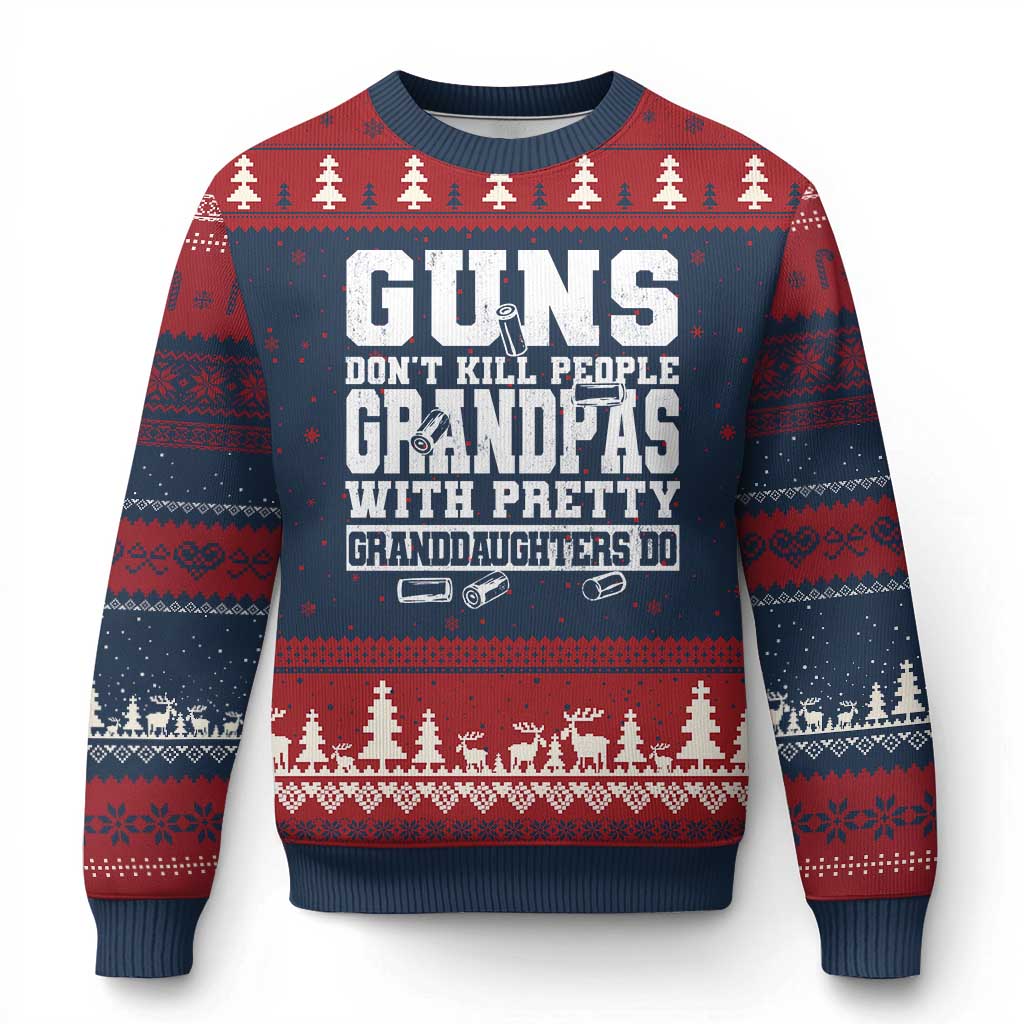 Funny Grandpa Ugly Christmas Sweater Guns Dont Kill People Grandpas With Pretty Granddaughters Do