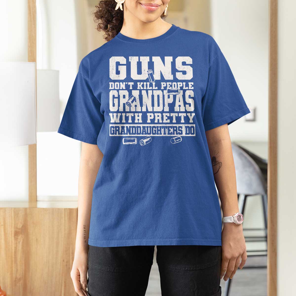 Funny Grandpa T Shirt For Women Guns Dont Kill People Grandpas With Pretty Granddaughters Do