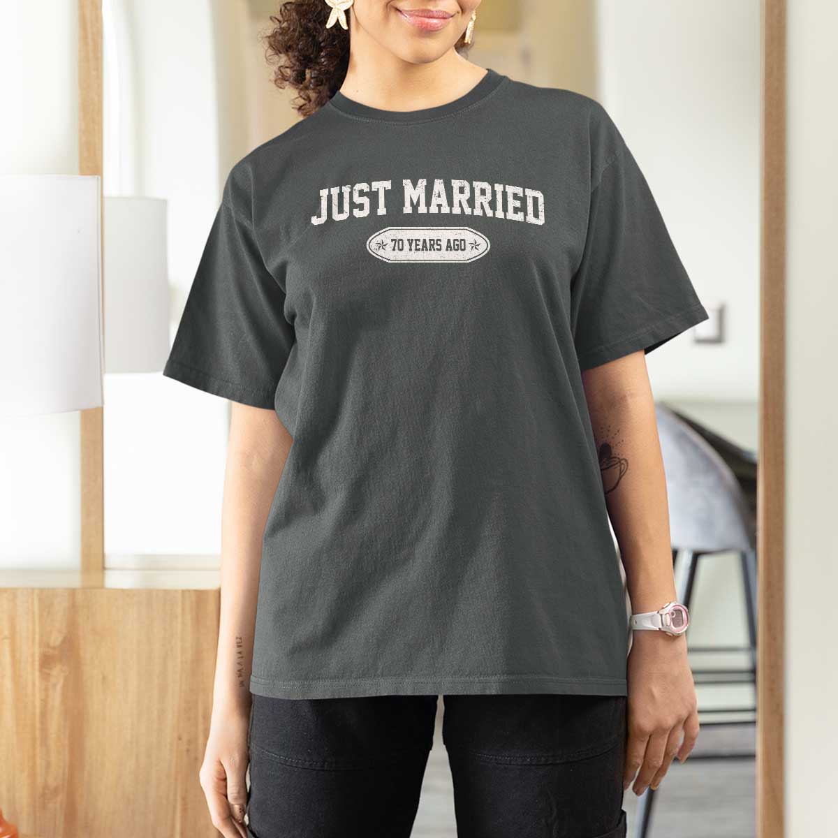 Just Married 70 Years Ago T Shirt For Women 70th Wedding Anniversary Matching