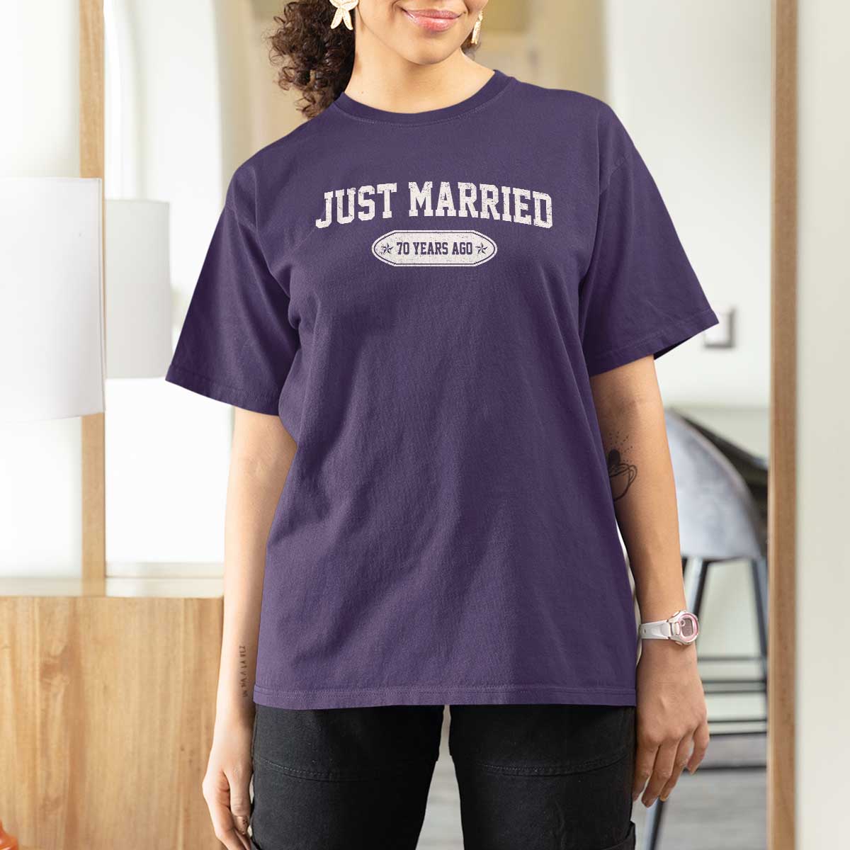 Just Married 70 Years Ago T Shirt For Women 70th Wedding Anniversary Matching