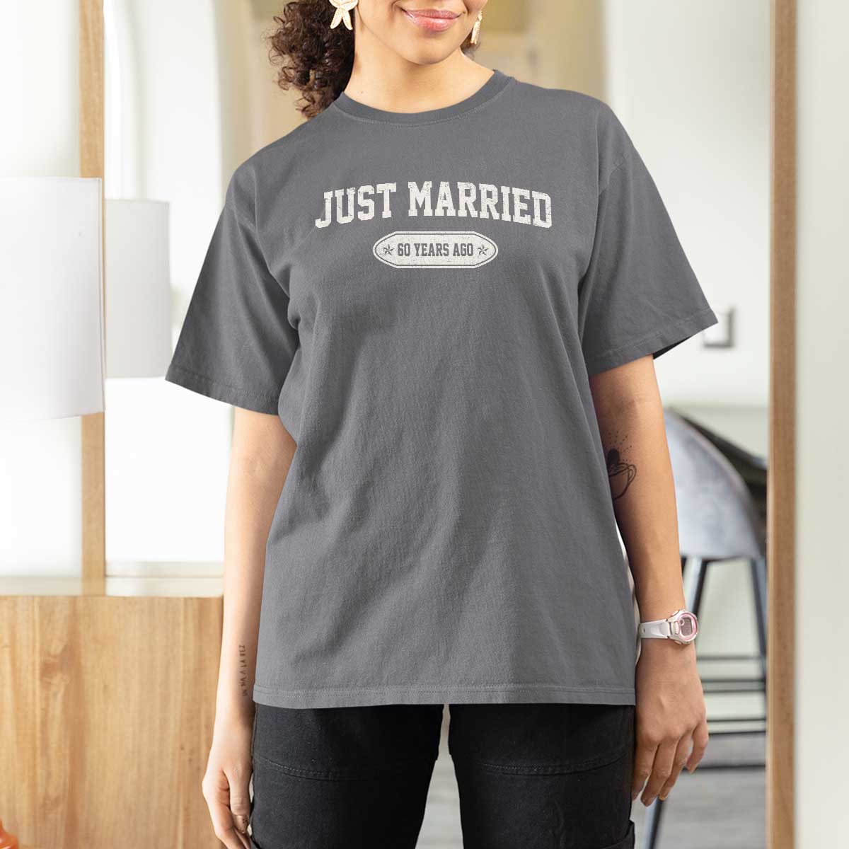 Just Married 60 Years Ago T Shirt For Women 60th Wedding Anniversary Matching