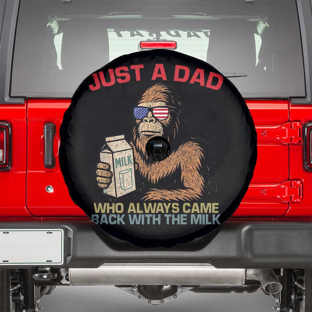 Just A Dad Who Always Came Back With The Milk Spare Tire Cover Funny Fathers Day Bigfoot Sasquatch Lovers
