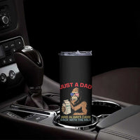 Just A Dad Who Always Came Back With The Milk Skinny Tumbler Funny Fathers Day Bigfoot Sasquatch Lovers