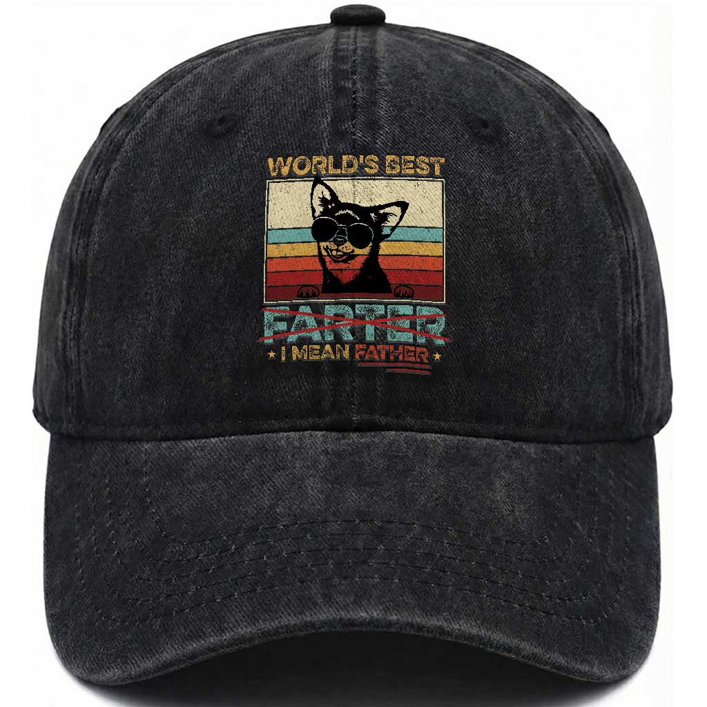 Funny Dad Dog Washed Cotton Baseball Cap Fathers Day World's Best Farter I Mean Father