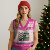 Dada Daddy Dad Bruh V-Neck Knit Sweater Vest Funny Fathers Day Bruh - Wonder Print Shop