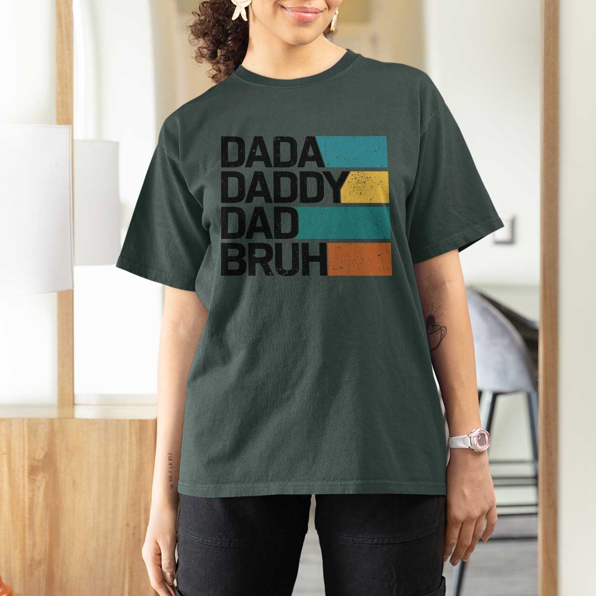 Dada Daddy Dad Bruh T Shirt For Women Funny Fathers Day Bruh - Wonder Print Shop
