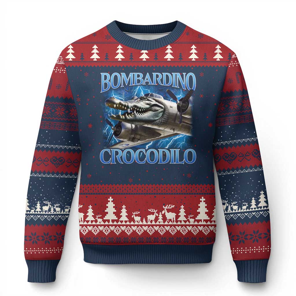 Bombardino Crocodilo Ugly Christmas Sweater Internet Memes Italian Brainrot - Wonder Print Shop