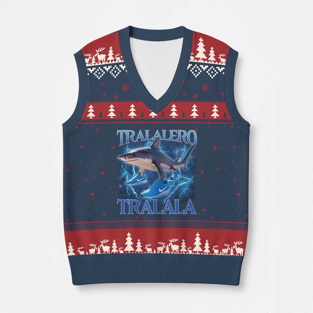 Tralalero Tralala Shark V-Neck Knit Sweater Vest Funny Internet Brainrot Memes Gen Alpha - Wonder Print Shop