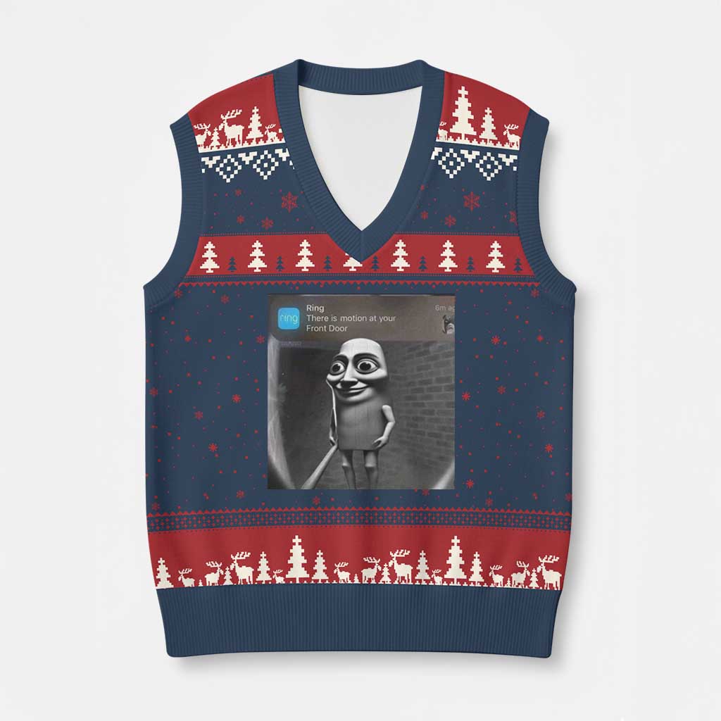 Italian Brainrot Tung Tung Tung Sahur V-Neck Knit Sweater Vest Internet Memes Ring with Motion - Wonder Print Shop