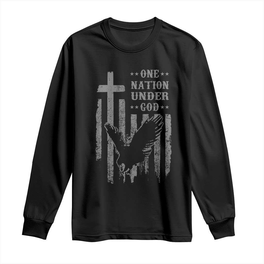 One Nation Under God Long Sleeve Shirt American Flag Bald Eagle 4th Of July Patriotic Christian - Wonder Print Shop