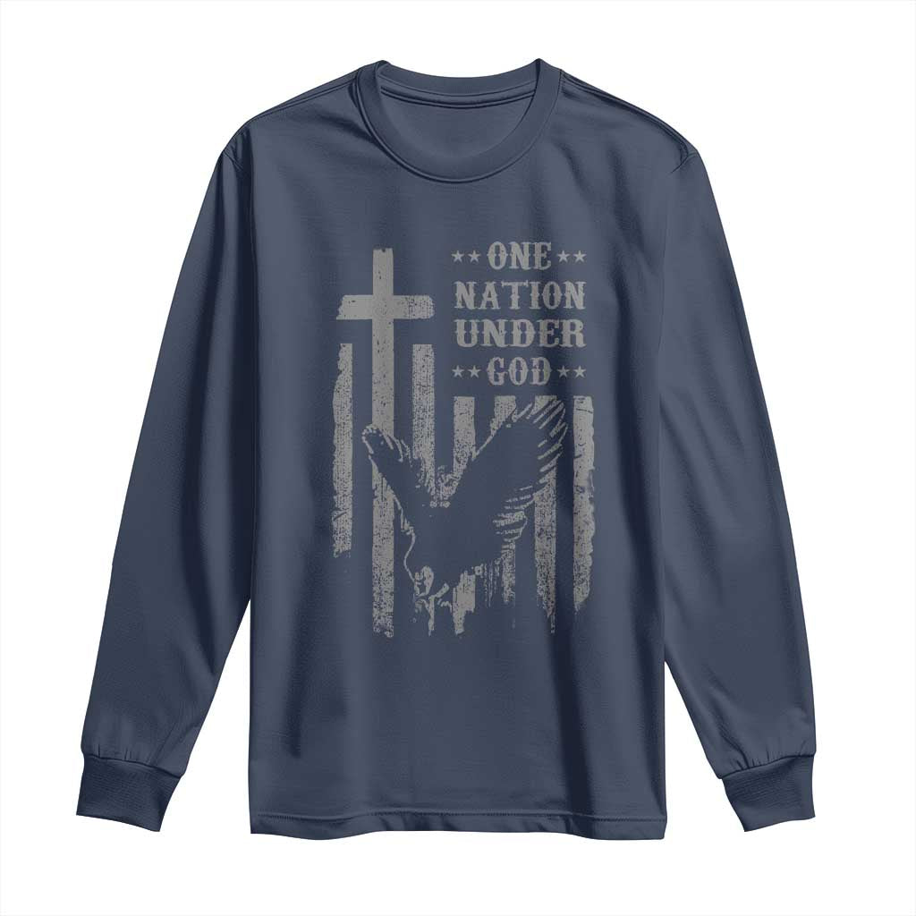 One Nation Under God Long Sleeve Shirt American Flag Bald Eagle 4th Of July Patriotic Christian - Wonder Print Shop
