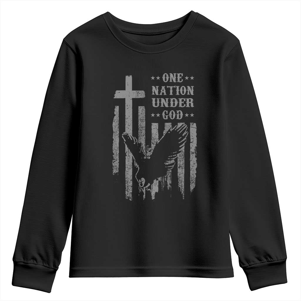 One Nation Under God Youth Sweatshirt American Flag Bald Eagle 4th Of July Patriotic Christian - Wonder Print Shop
