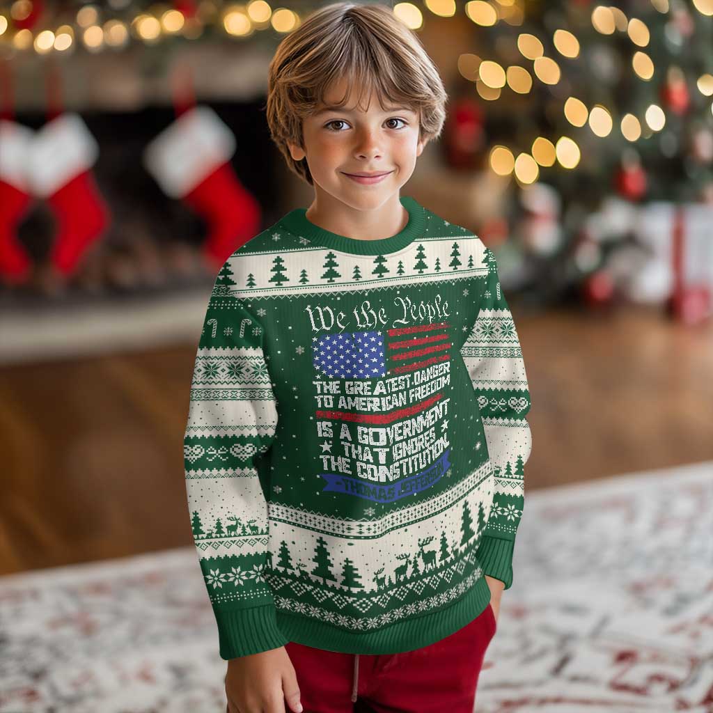 Thomas Jefferson Ugly Christmas Sweater The Greatest Danger To Freedom Patriotic USA Flag - Wonder Print Shop