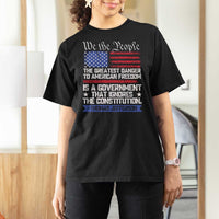 Thomas Jefferson T Shirt For Women The Greatest Danger To Freedom Patriotic USA Flag - Wonder Print Shop