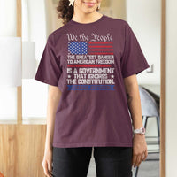 Thomas Jefferson T Shirt For Women The Greatest Danger To Freedom Patriotic USA Flag - Wonder Print Shop