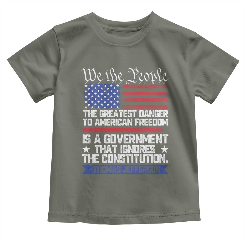 Thomas Jefferson Toddler T Shirt The Greatest Danger To Freedom Patriotic USA Flag - Wonder Print Shop