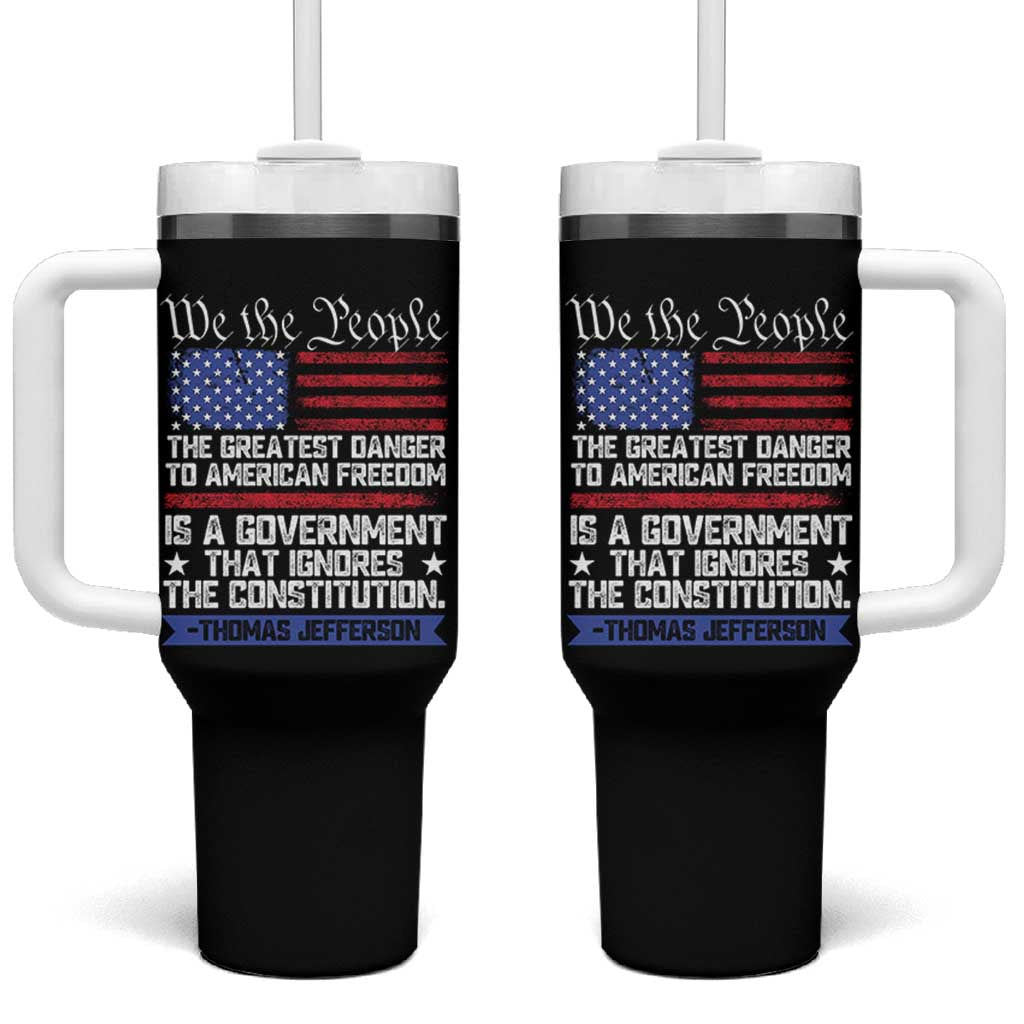Thomas Jefferson Tumbler With Handle The Greatest Danger To Freedom Patriotic USA Flag - Wonder Print Shop