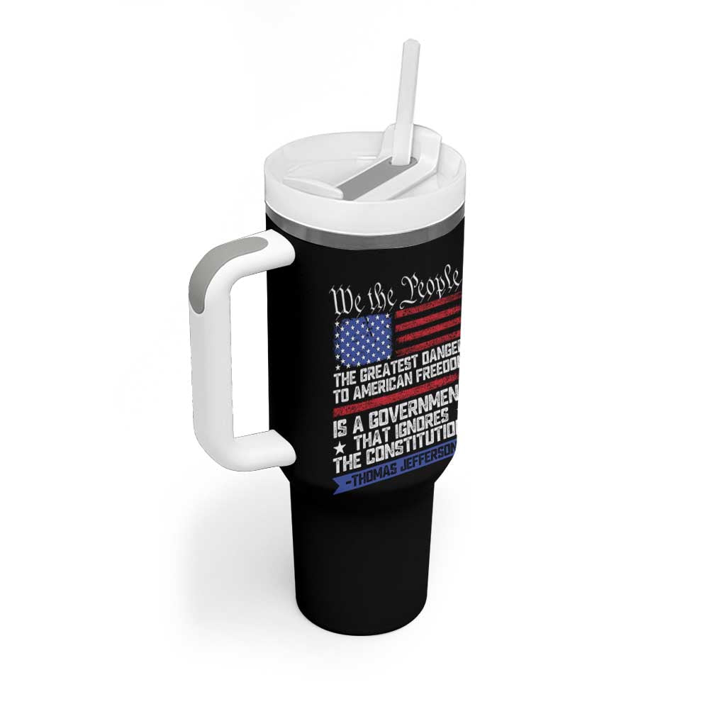 Thomas Jefferson Tumbler With Handle The Greatest Danger To Freedom Patriotic USA Flag - Wonder Print Shop