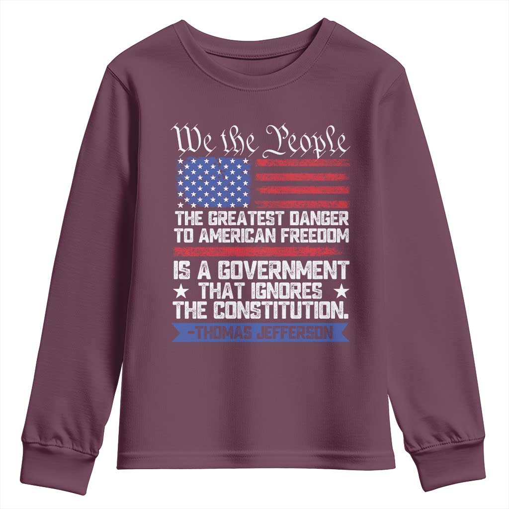 Thomas Jefferson Youth Sweatshirt The Greatest Danger To Freedom Patriotic USA Flag - Wonder Print Shop