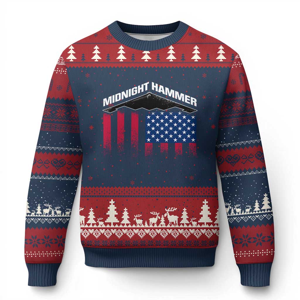 Operation Midnight Hammer Ugly Christmas Sweater Tactical Warfare Jets Bombers Military American Flag
