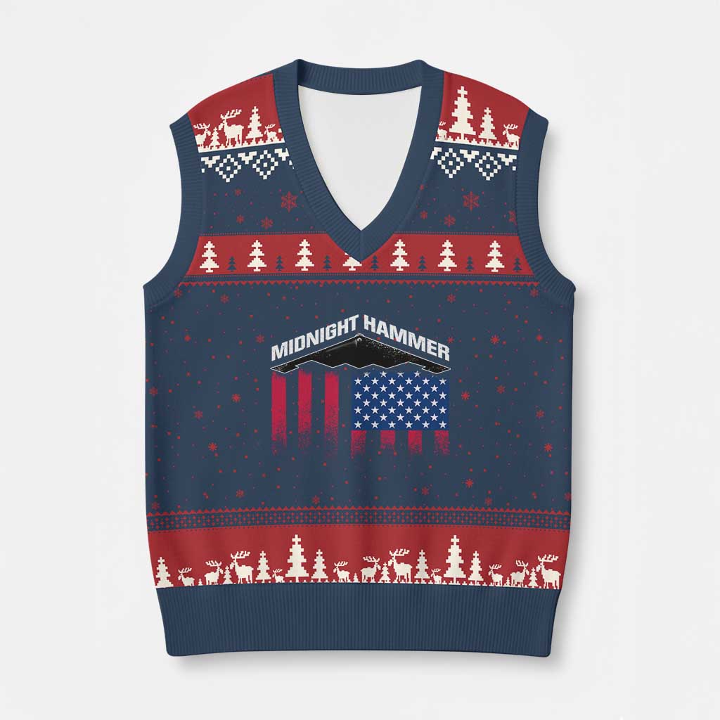 Operation Midnight Hammer V-Neck Knit Sweater Vest Tactical Warfare Jets Bombers Military American Flag