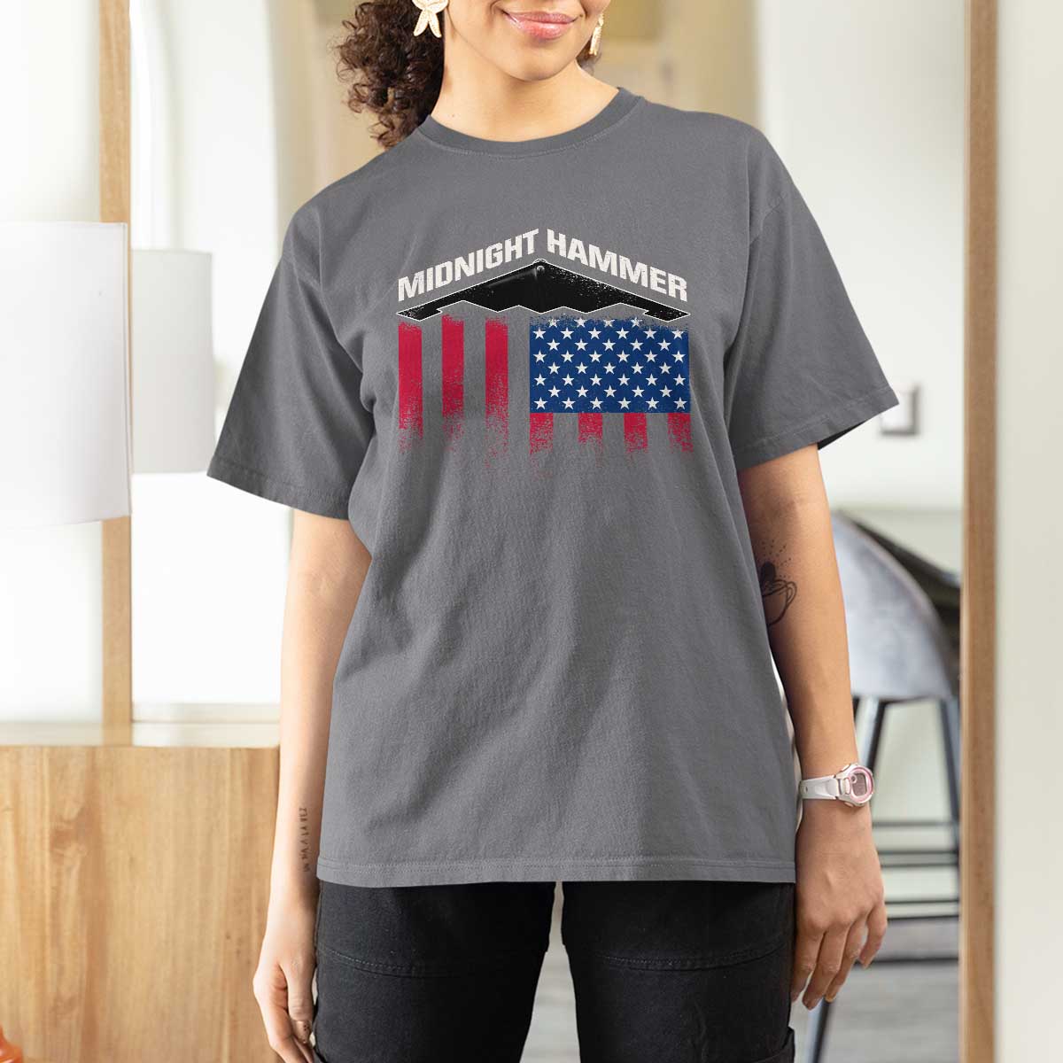 Operation Midnight Hammer T Shirt For Women Tactical Warfare Jets Bombers Military American Flag