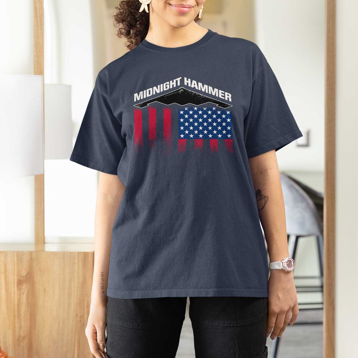 Operation Midnight Hammer T Shirt For Women Tactical Warfare Jets Bombers Military American Flag