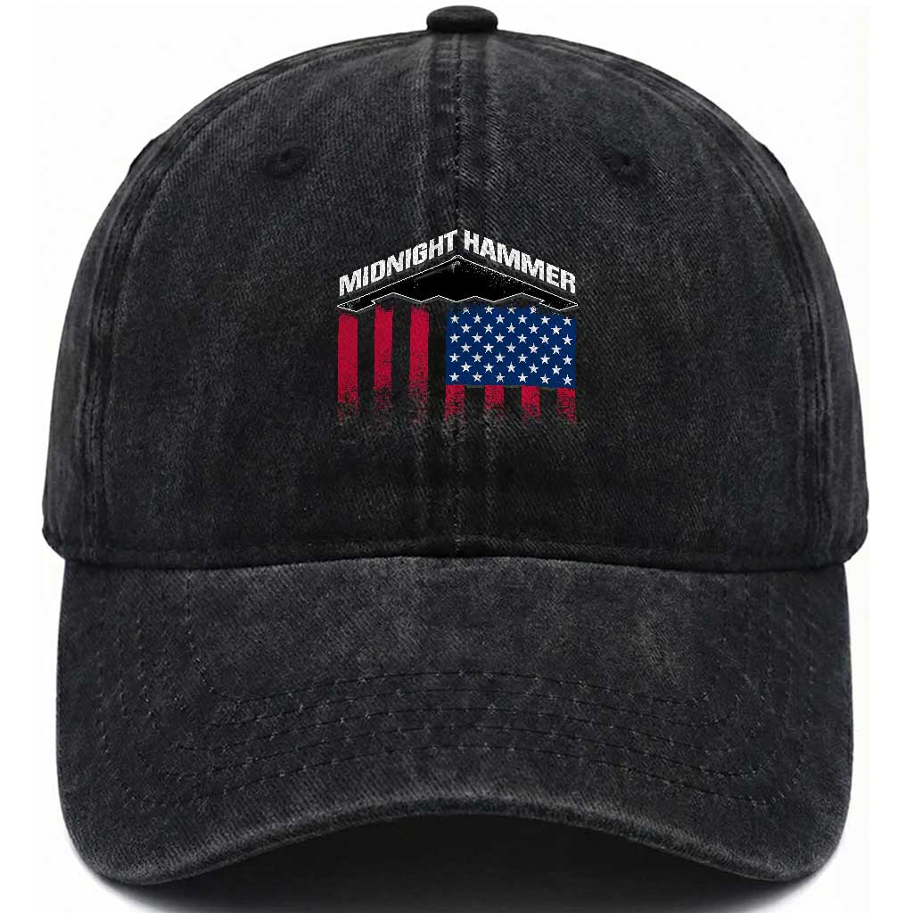 Operation Midnight Hammer Washed Cotton Baseball Cap Tactical Warfare Jets Bombers Military American Flag