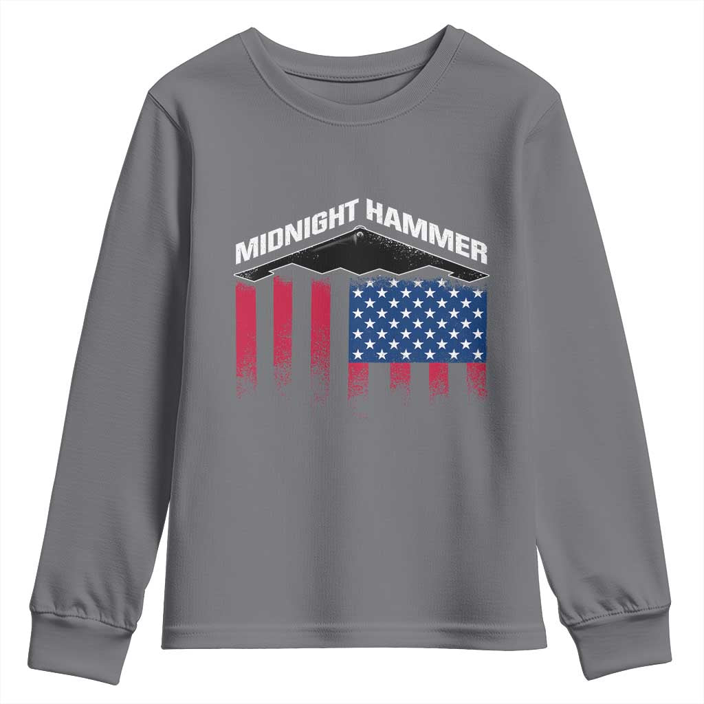 Operation Midnight Hammer Youth Sweatshirt Tactical Warfare Jets Bombers Military American Flag