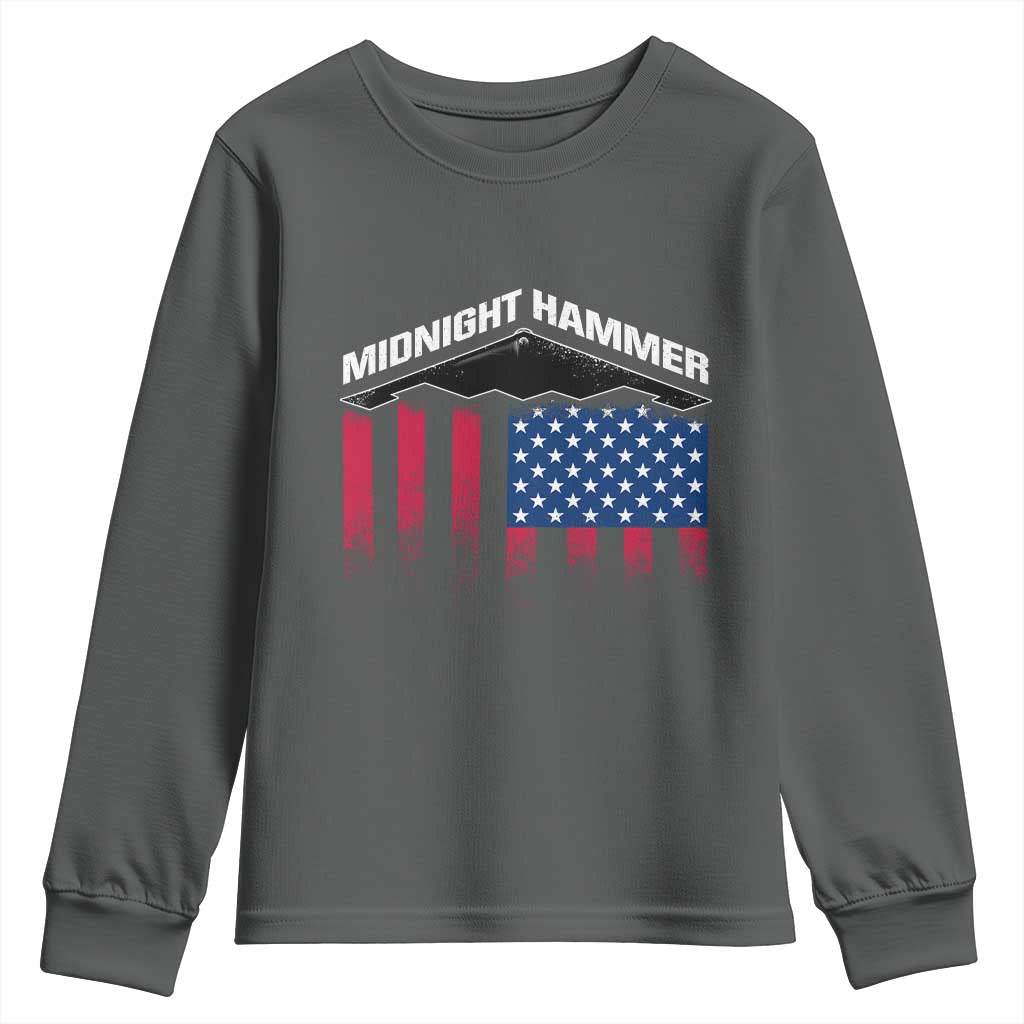 Operation Midnight Hammer Youth Sweatshirt Tactical Warfare Jets Bombers Military American Flag