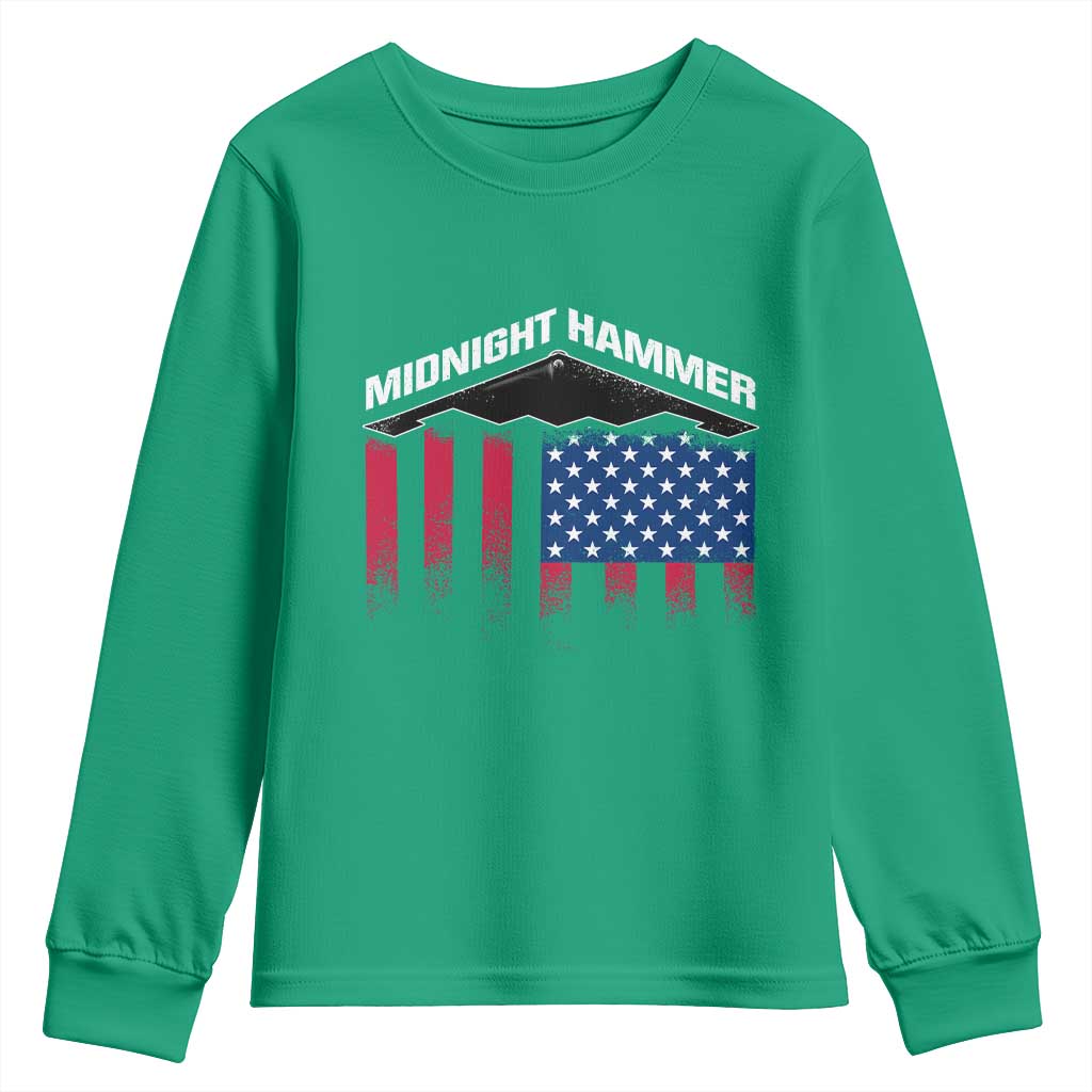 Operation Midnight Hammer Youth Sweatshirt Tactical Warfare Jets Bombers Military American Flag