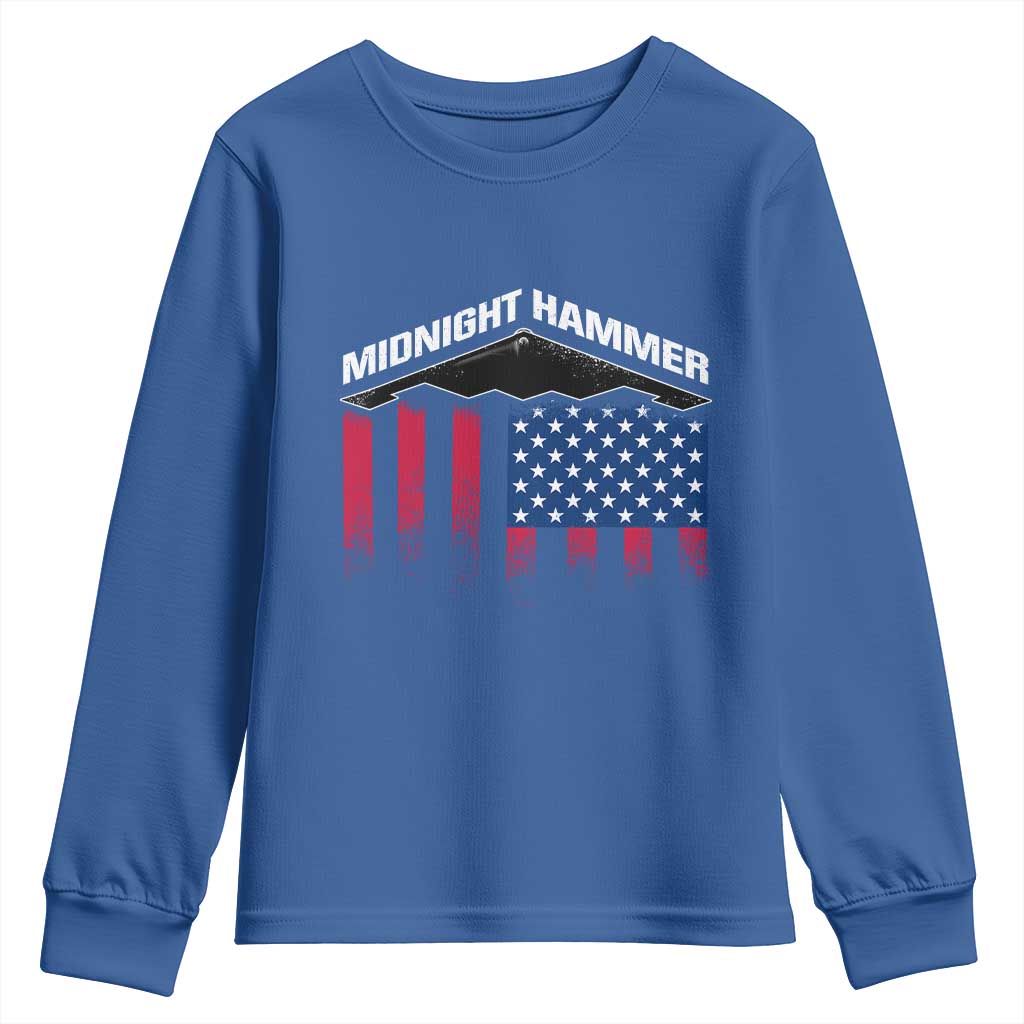 Operation Midnight Hammer Youth Sweatshirt Tactical Warfare Jets Bombers Military American Flag