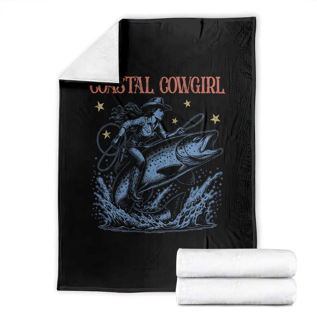 Coastal Cowgirl Throw Blanket Funny Western Country Rodeo Cowgirl Fishing - Wonder Print Shop
