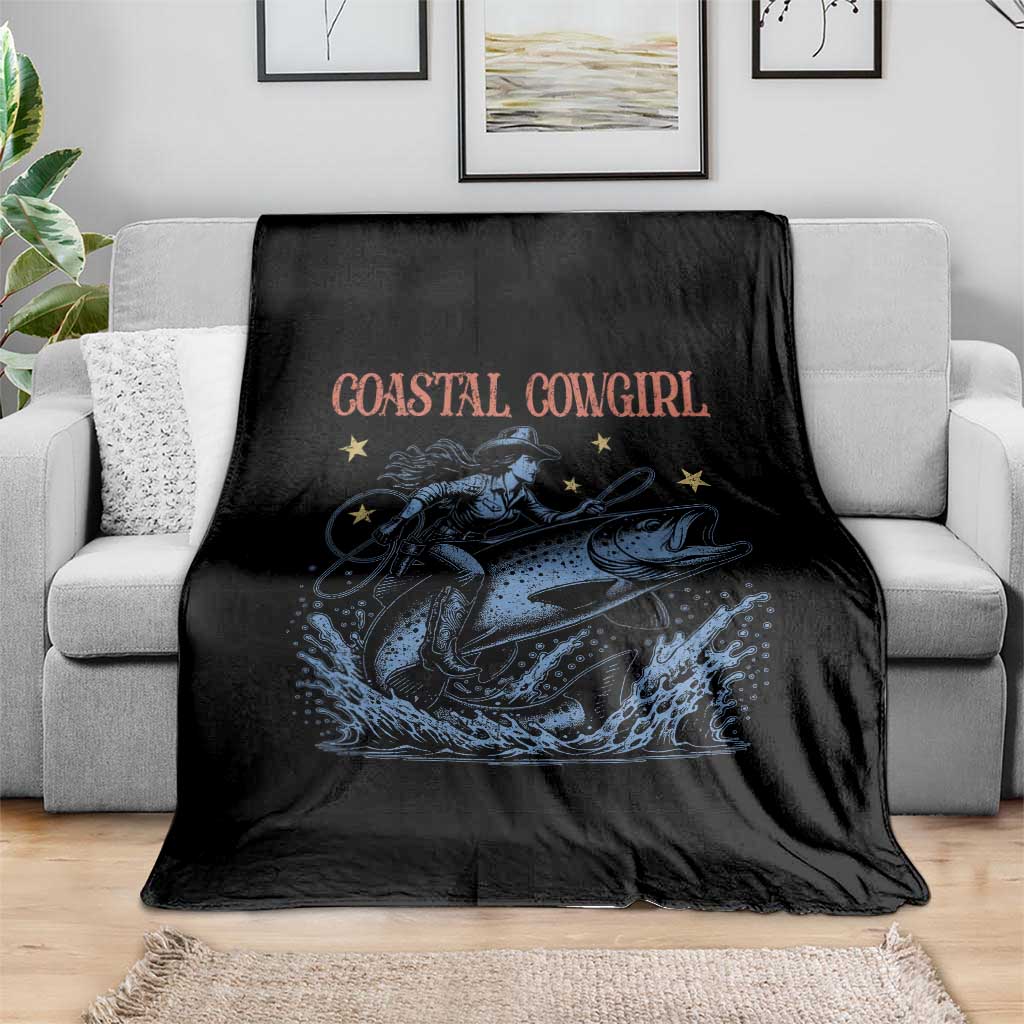 Coastal Cowgirl Throw Blanket Funny Western Country Rodeo Cowgirl Fishing - Wonder Print Shop