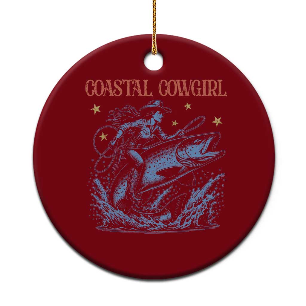 Coastal Cowgirl Ceramic Ornament Funny Western Country Rodeo Cowgirl Fishing - Wonder Print Shop