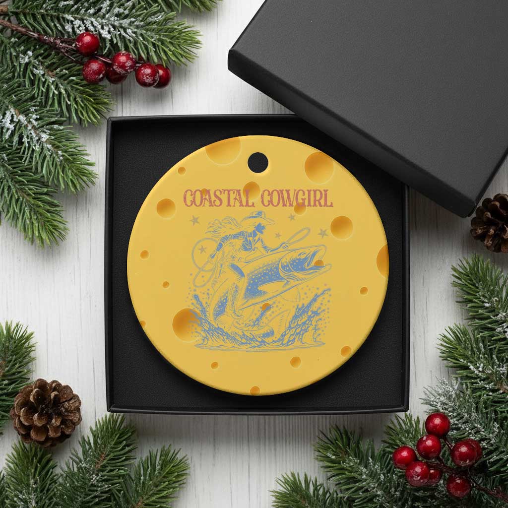Coastal Cowgirl Ceramic Ornament Funny Western Country Rodeo Cowgirl Fishing - Wonder Print Shop