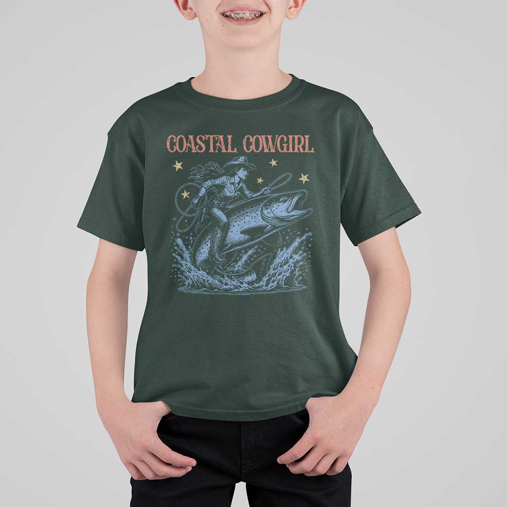Coastal Cowgirl T Shirt For Kid Funny Western Country Rodeo Cowgirl Fishing - Wonder Print Shop