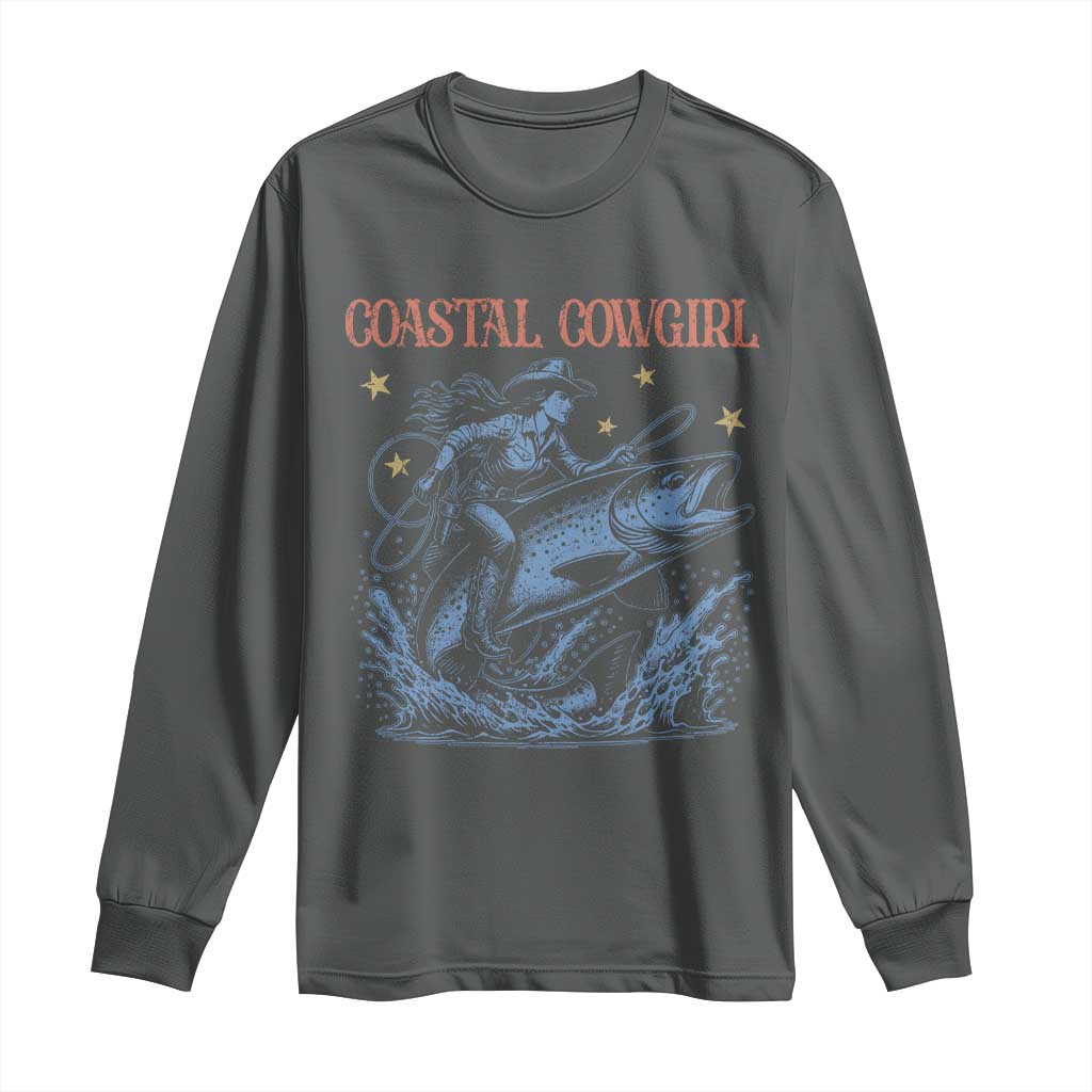 Coastal Cowgirl Long Sleeve Shirt Funny Western Country Rodeo Cowgirl Fishing - Wonder Print Shop