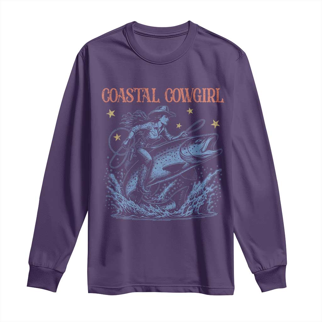 Coastal Cowgirl Long Sleeve Shirt Funny Western Country Rodeo Cowgirl Fishing - Wonder Print Shop