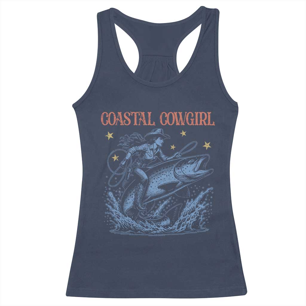 Coastal Cowgirl Racerback Tank Top Funny Western Country Rodeo Cowgirl Fishing - Wonder Print Shop