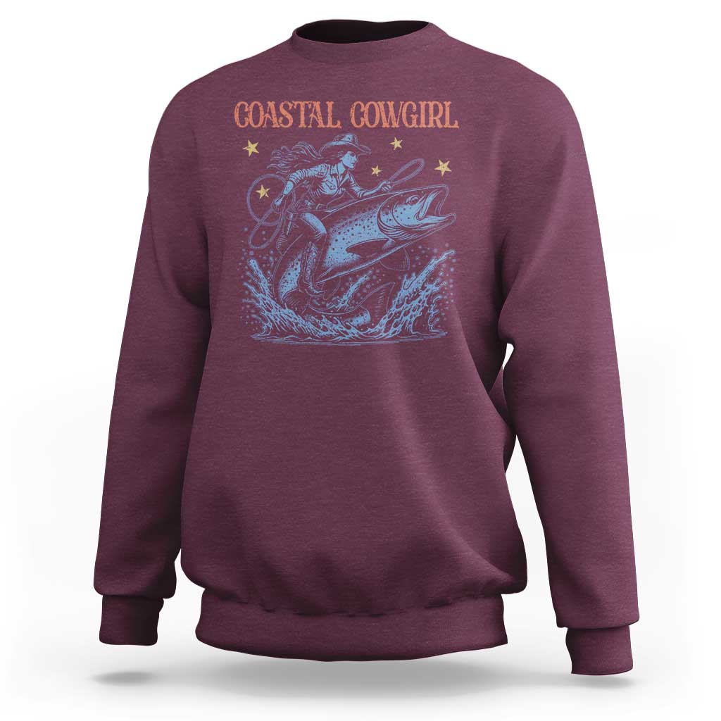 Coastal Cowgirl Sweatshirt Funny Western Country Rodeo Cowgirl Fishing - Wonder Print Shop