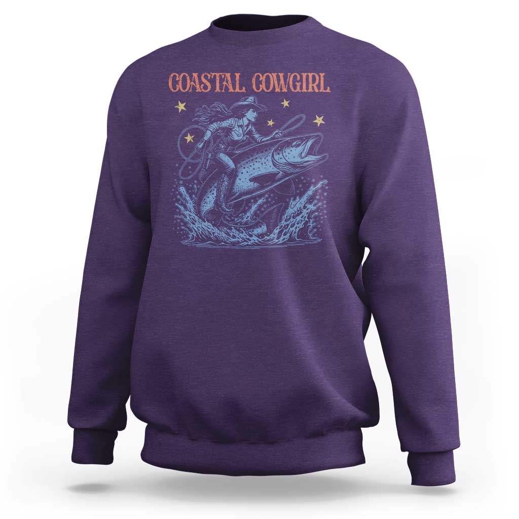 Coastal Cowgirl Sweatshirt Funny Western Country Rodeo Cowgirl Fishing - Wonder Print Shop